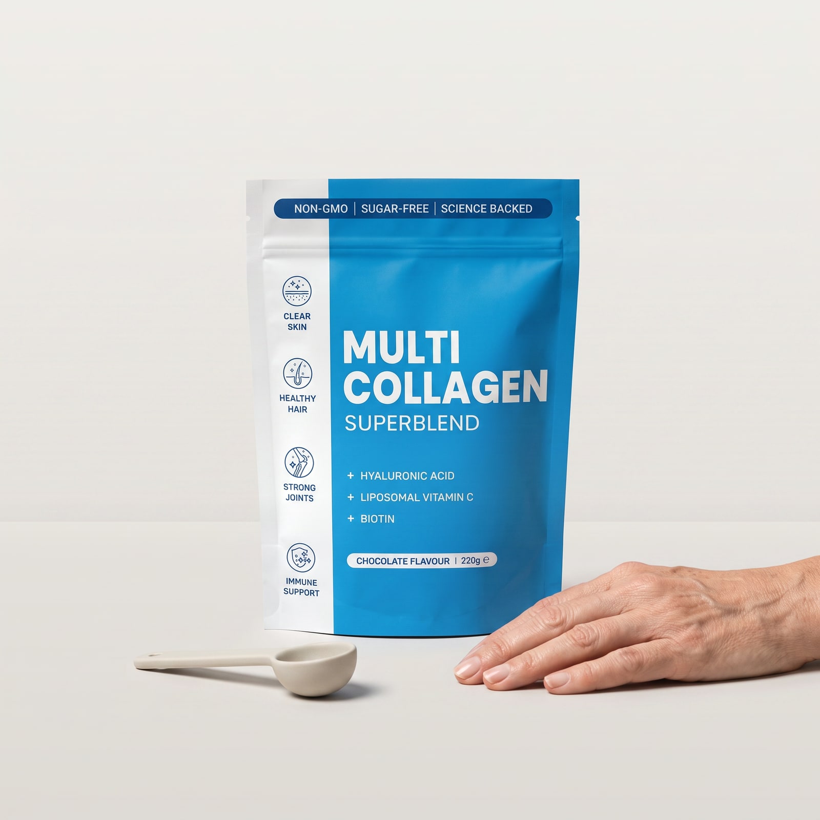 The Ionix Labs Multi Collagen Superblend pouch on a studio surface